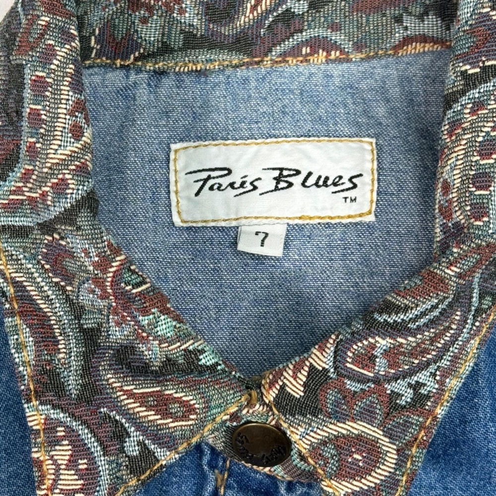Vintage Paris Blues Denim‎ Maxi Dress Paisley Trim Western Button Front USA  7 - Picture 9 of 14